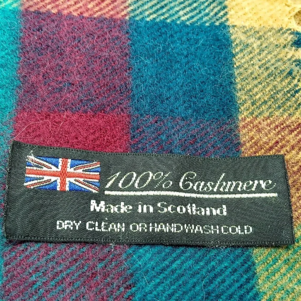Scottish Plaid 100% Cashmere Fringed Oblong Scarf